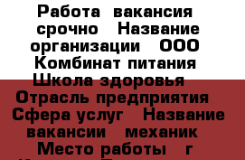 Работа (вакансия) срочно › Название организации ­ ООО “Комбинат питания “Школа здоровья“ › Отрасль предприятия ­ Сфера услуг › Название вакансии ­ механик › Место работы ­ г. Кинель › Подчинение ­ Начальнику логистики › Минимальный оклад ­ 25 000 › Максимальный оклад ­ 25 000 › Возраст от ­ 25 › Возраст до ­ 40 - Самарская обл., Кинель г. Работа » Вакансии   . Самарская обл.,Кинель г.